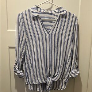 Navy and White Striped Women's front tie Blouse